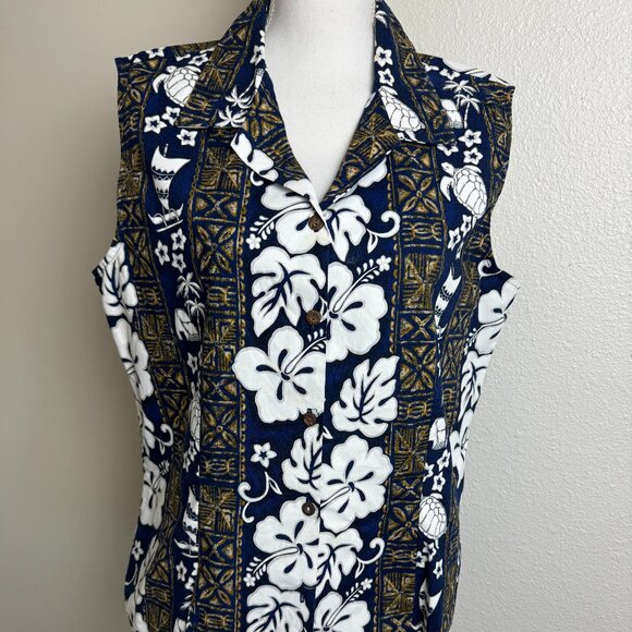 Pua Aloha Sleeveless Blouse Inverted Pleat Top V-Neck